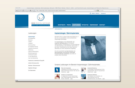 Internetpräsenz MKG Rhein-Neckar, Facharztpraxis für MKG-Chirurgie