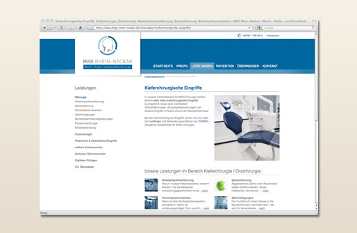 Internetpräsenz MKG Rhein-Neckar, Facharztpraxis für MKG-Chirurgie